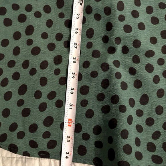 Women's Small Polka Dot Puff Sleeve Dress Green Black Retro Modest Fit & Flare - Picture 13 of 13